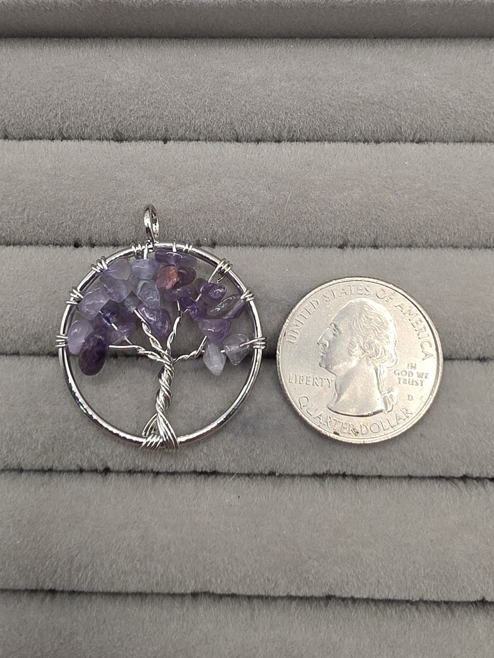 Silver Tree of Life Pendant with Purple Amethyst Chips